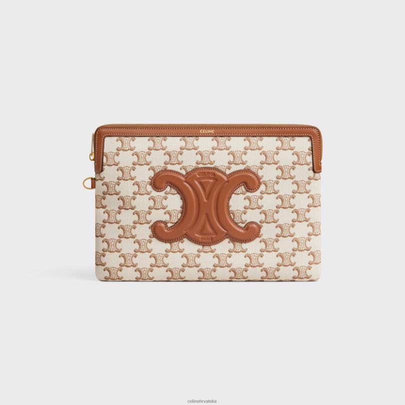 CELINE žene mala torbica s potpisom remena od tekstila s triomphe printom i telećom kožom 3WED6434 pribor bijela