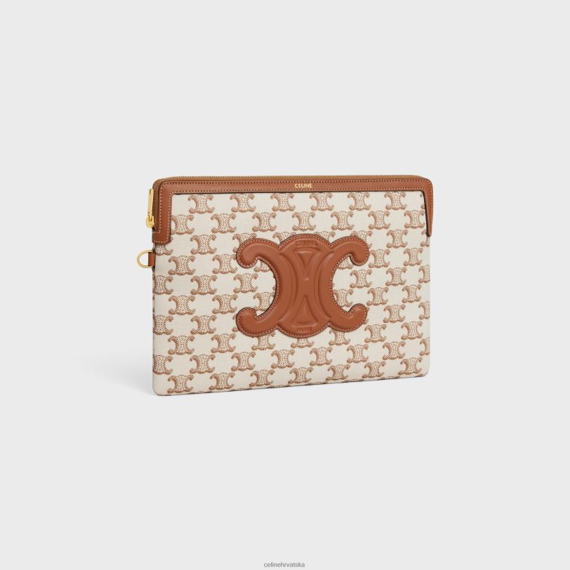 CELINE žene mala torbica s potpisom remena od tekstila s triomphe printom i telećom kožom 3WED6434 pribor bijela