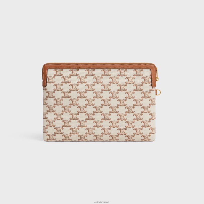 CELINE žene mala torbica s potpisom remena od tekstila s triomphe printom i telećom kožom 3WED6434 pribor bijela