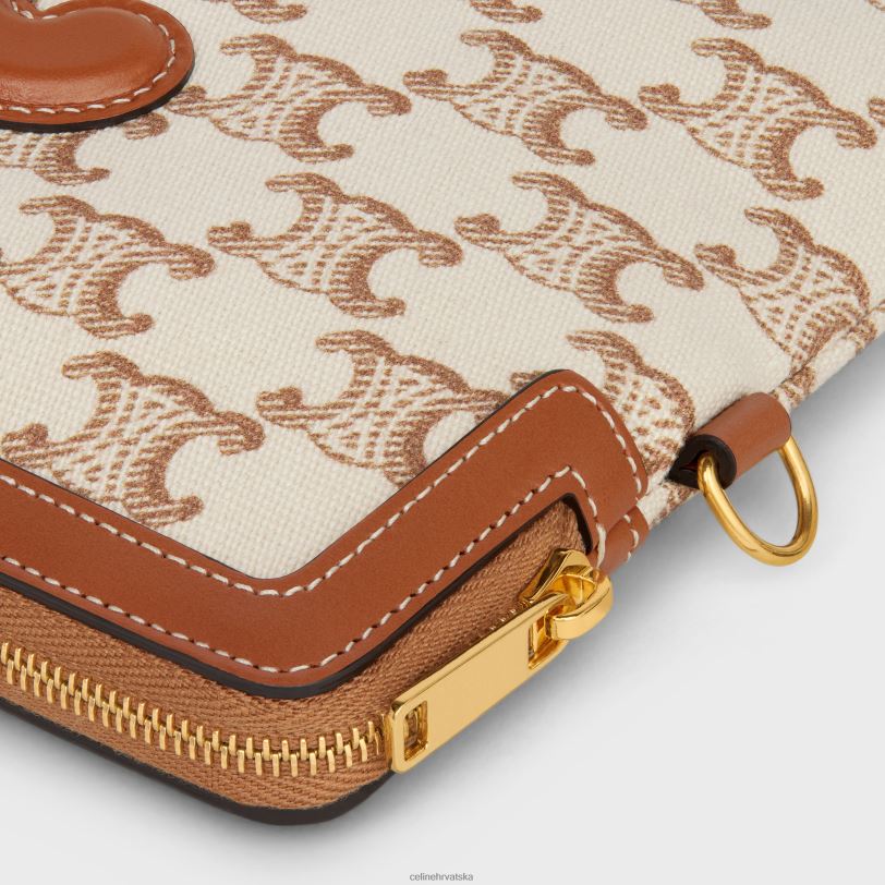 CELINE žene mala torbica s potpisom remena od tekstila s triomphe printom i telećom kožom 3WED6434 pribor bijela