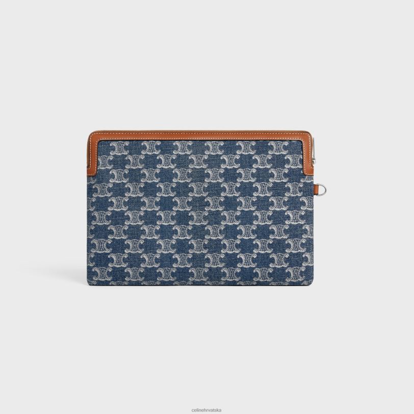 CELINE žene mala torbica s potpisom remena od trapera s triomphom preko cijele strane 3WED6433 pribor traper/srebro