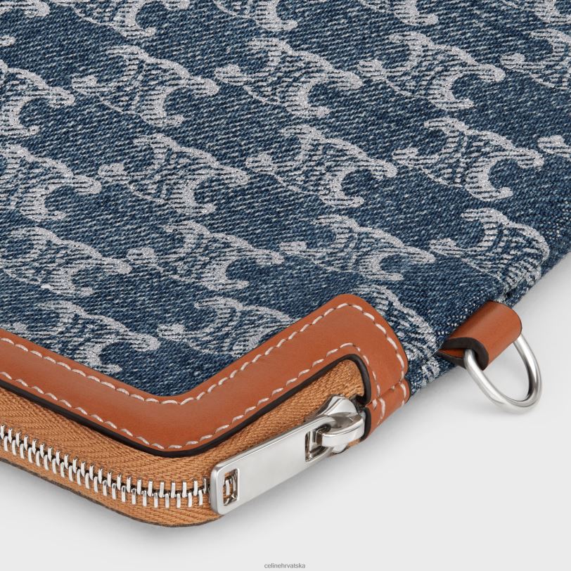 CELINE žene mala torbica s potpisom remena od trapera s triomphom preko cijele strane 3WED6433 pribor traper/srebro