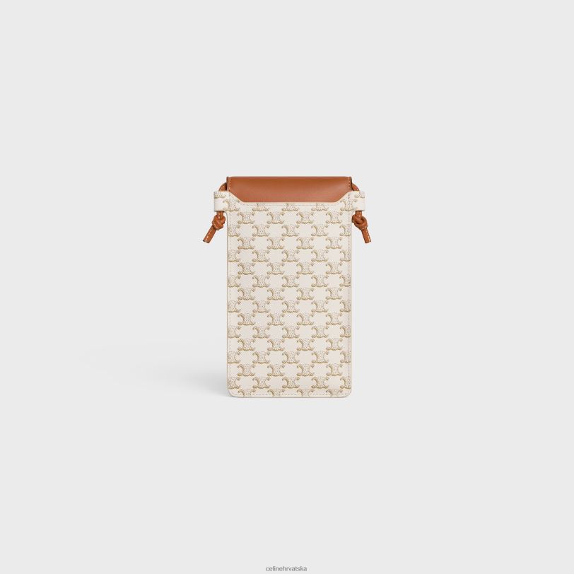 CELINE žene telefonska torbica s preklopom od triomphe platna i janjeće kože 3WED6512 pribor bijelo/smeđe