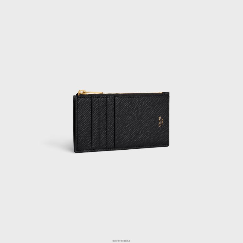 CELINE žene Kompaktni držač kartice s patentnim zatvaračem, osnovne stvari od zrnaste teleće kože 3WED6506 pribor crno