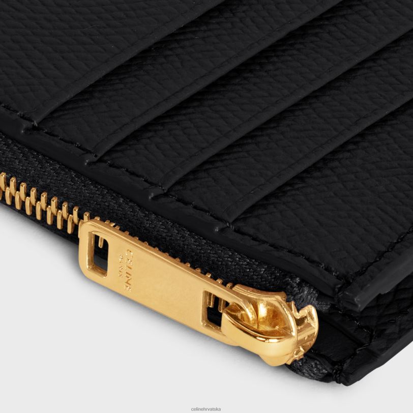 CELINE žene Kompaktni držač kartice s patentnim zatvaračem, osnovne stvari od zrnaste teleće kože 3WED6506 pribor crno