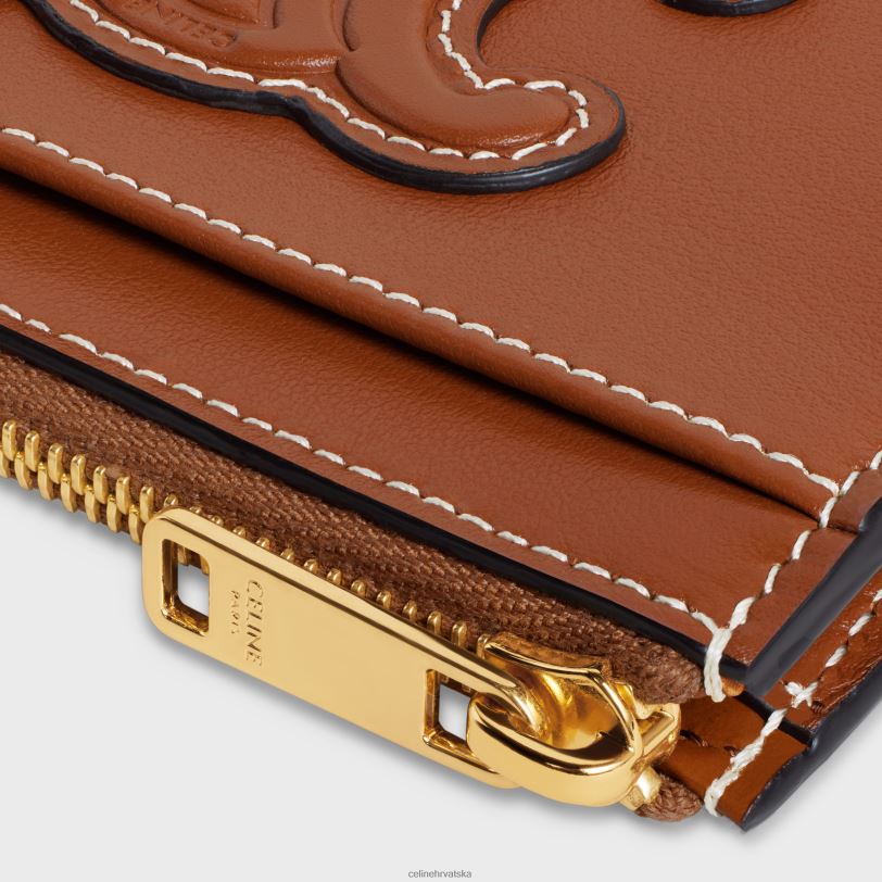 CELINE žene držač kartice s patentnim zatvaračem od glatke janjeće kože 3WED6500 pribor preplanuli ten
