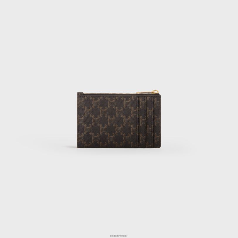 CELINE žene držač za kartice s patentnim zatvaračem od triomphe platna i janjeće kože 3WED6505 pribor preplanuli ten