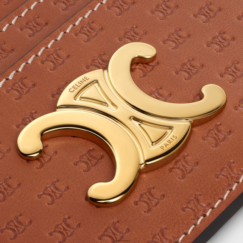 CELINE žene triomphe držač za kartice u prirodnoj telećoj koži utisnut 3WED6418 pribor preplanuli ten