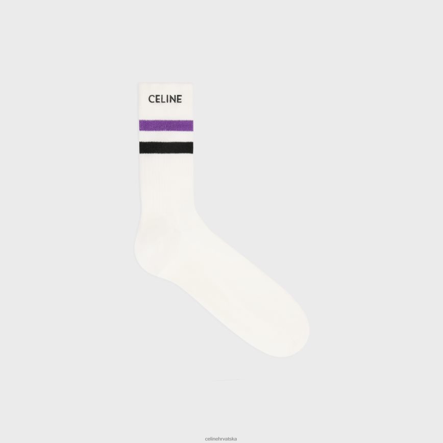 CELINE žene prugaste pamučne čarape bijelo/ljubičasto pribor 3WE2E2198
