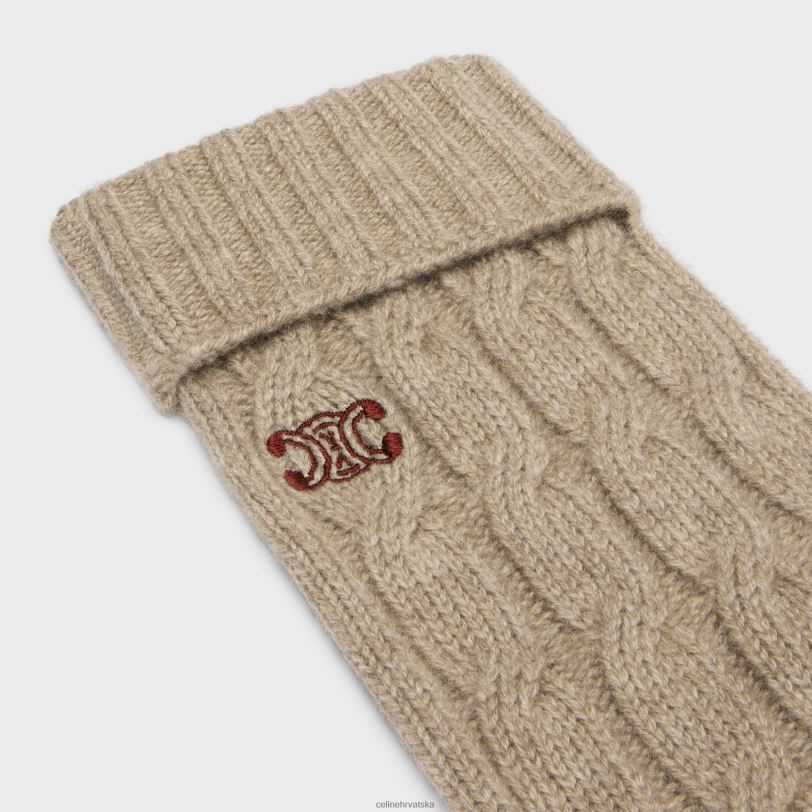 CELINE žene triomphe rukavice od kabelskog pletiva od kašmira 3WED61186 pribor svijetlo taupe