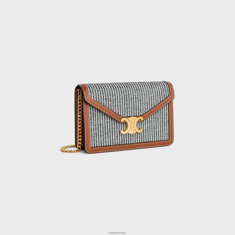 CELINE žene novčanik na lancu margo od prugastog tekstila i teleće kože 3WED6357 pribor antracit