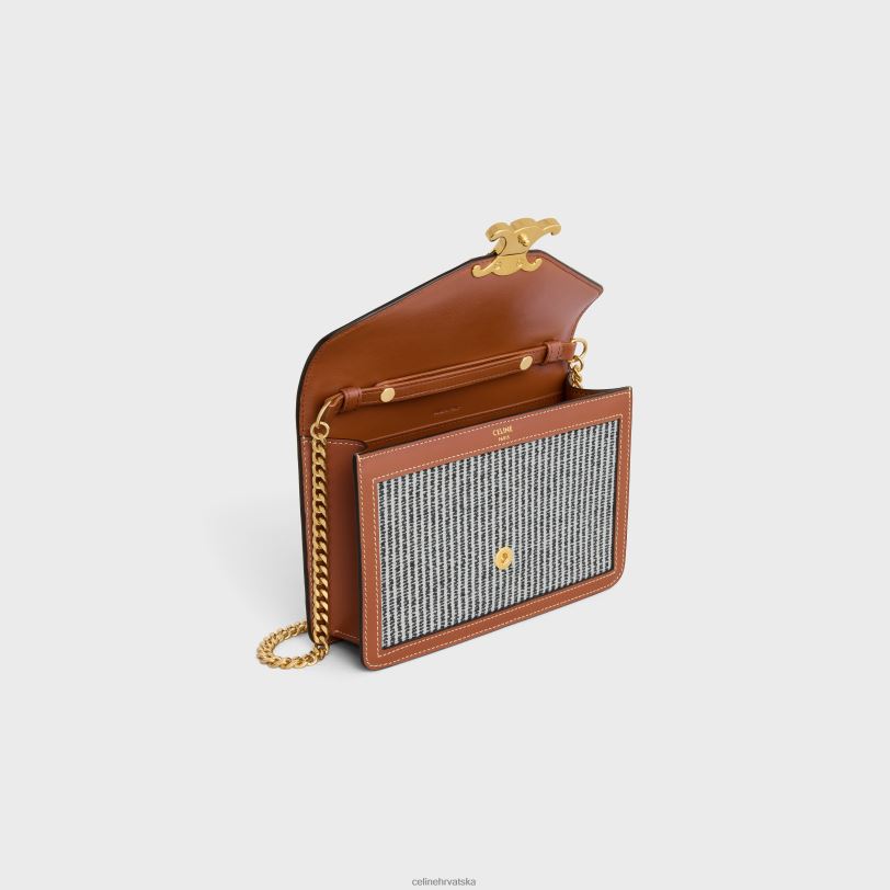 CELINE žene novčanik na lancu margo od prugastog tekstila i teleće kože 3WED6357 pribor antracit