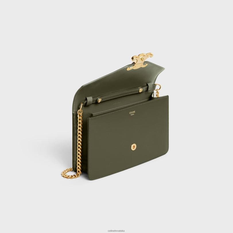 CELINE žene novčanik na lancu margo od sjajne teleće kože 3WED6307 pribor tamnomaslinasto