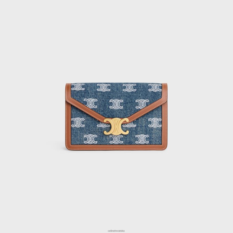 CELINE žene novčanik na lancu margo od trapera s triomphe vezom i telećom kožom 3WED6358 pribor mornarica/tan