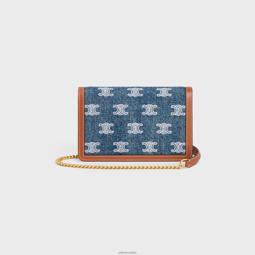 CELINE žene novčanik na lancu margo od trapera s triomphe vezom i telećom kožom 3WED6358 pribor mornarica/tan
