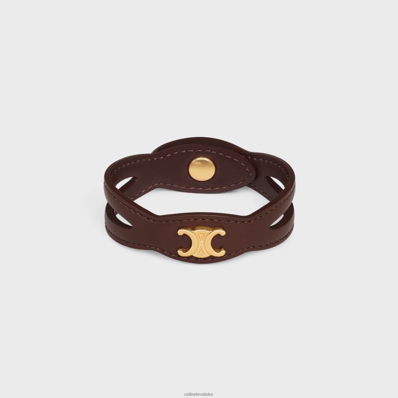 CELINE žene les cuirs narukvica od teleće kože i mesinga sa zlatnom završnom obradom 3WED61258 pribor zlato/kesten