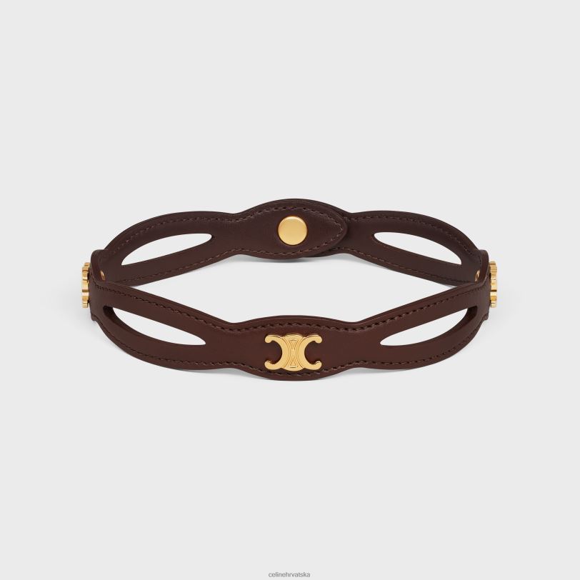 CELINE žene les cuirs ogrlica od teleće kože i mesinga sa zlatnom obradom 3WED61257 pribor zlato/kesten