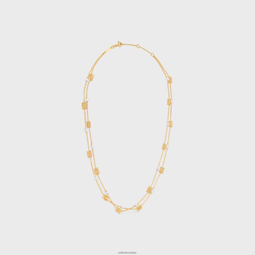 CELINE žene triomphe biserna dvostruka ogrlica od mesinga sa zlatnom završnom obradom i biserima od smole 3WED61281 pribor zlato/bjelokost