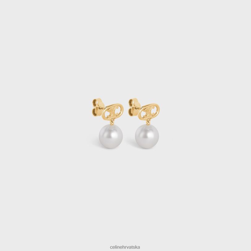 CELINE žene triomphe biserne naušnice od mesinga sa zlatnim završetkom i staklenim biserima 3WED61272 pribor zlato/bjelokost