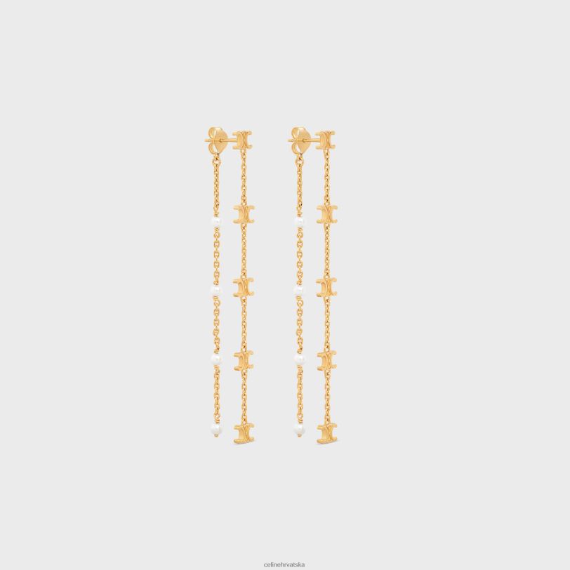 CELINE žene triomphe duge biserne naušnice od mesinga sa zlatnim završetkom i biserima od smole 3WED61283 pribor zlato/bjelokost