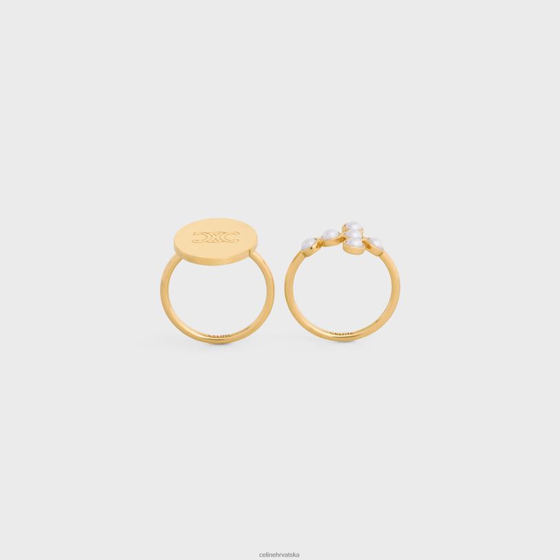 CELINE žene triomphe folk set od 2 prstena od mesinga sa zlatnom završnom obradom i smolastim biserima 3WED61377 pribor zlato/bjelokost