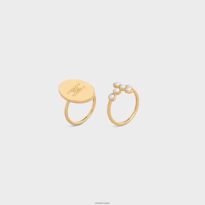 CELINE žene triomphe folk set od 2 prstena od mesinga sa zlatnom završnom obradom i smolastim biserima 3WED61377 pribor zlato/bjelokost