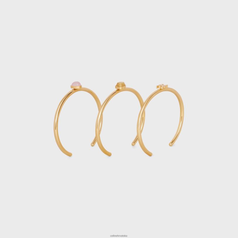 CELINE žene triomphe indie set od 3 manšete od mesinga sa zlatnom završnom obradom, rutilirani kvarc i ružičasti kvarc 3WED61286 pribor zlato/kvarcni rutil/ružičasti qu