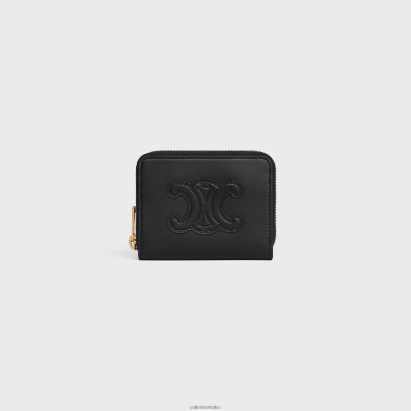 CELINE žene kompaktni novčanik s patentnim zatvaračem cuir triomphe od glatke teleće kože 3WED6425 pribor crno