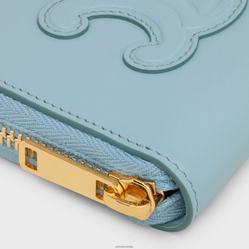 CELINE žene kompaktni novčanik s patentnim zatvaračem cuir triomphe od glatke teleće kože 3WED6471 pribor kalifornijsko plava