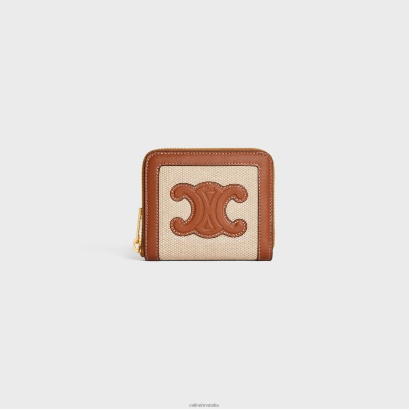 CELINE žene kompaktni novčanik s patentnim zatvaračem cuir triomphe od tekstila i teleće kože 3WED6474 pribor prirodan/tan