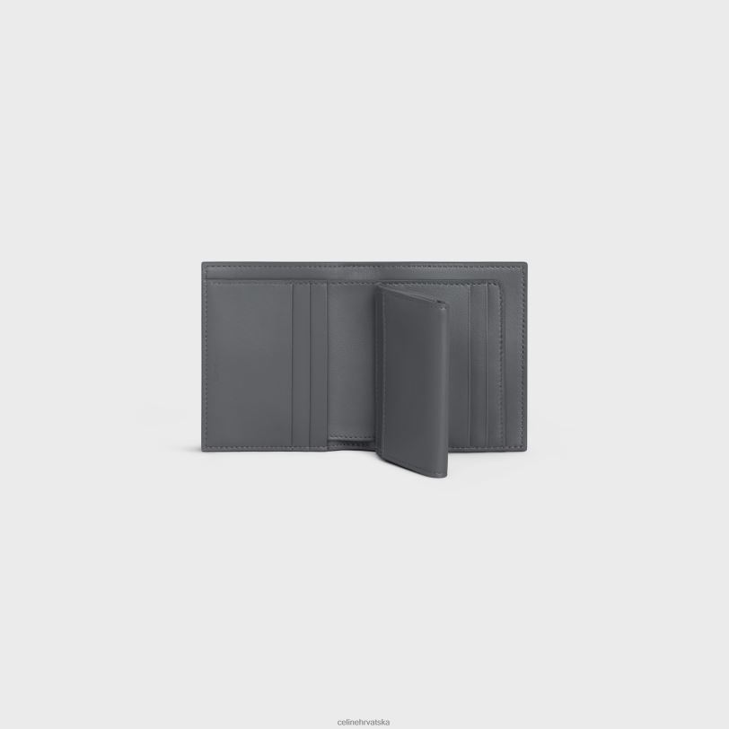 CELINE žene mali novčanik s remenom od dvobojne zrnaste teleće kože 3WED6478 pribor siva/vintage ružičasta