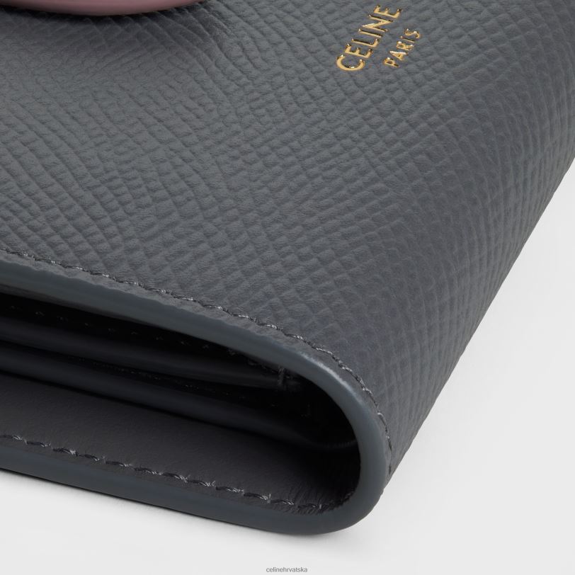 CELINE žene mali novčanik s remenom od dvobojne zrnaste teleće kože 3WED6478 pribor siva/vintage ružičasta