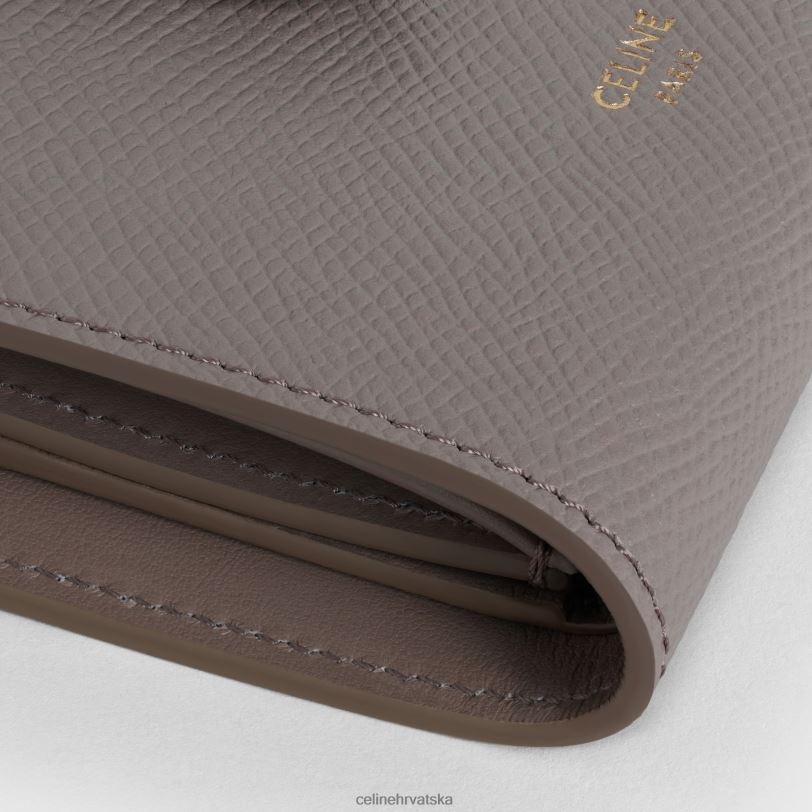 CELINE žene mali novčanik s remenom od dvobojne zrnaste teleće kože 3WED6479 pribor šljunak/mineral