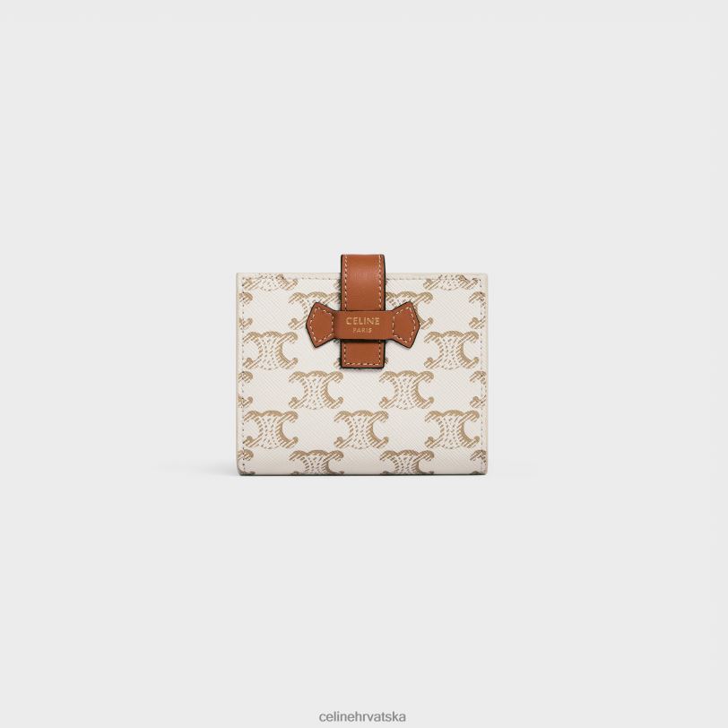 CELINE žene mali novčanik s remenom od triomphe platna i janjeće kože 3WED6481 pribor bijelo/smeđe