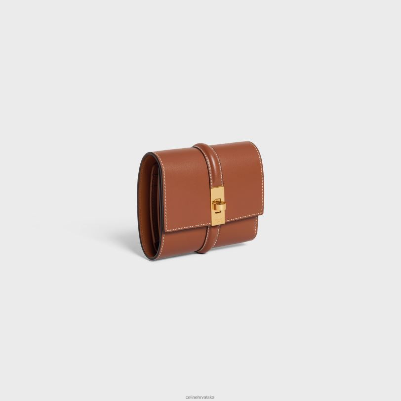 CELINE žene mali trostruki novčanik 16 od sjajne teleće kože 3WED6467 pribor preplanuli ten