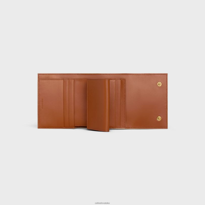 CELINE žene mali trostruki novčanik od triomphe platna i janjeće kože 3WED6484 pribor bijelo/smeđe