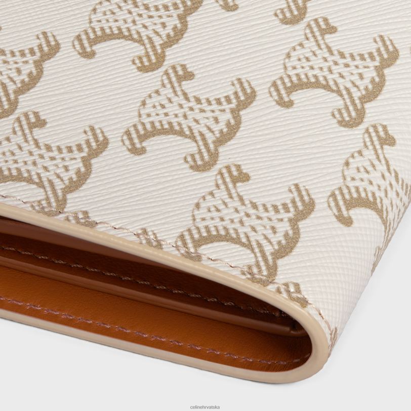 CELINE žene novčanik sa srednjim remenom od triomphe platna i janjeće kože 3WED6477 pribor bijelo/smeđe