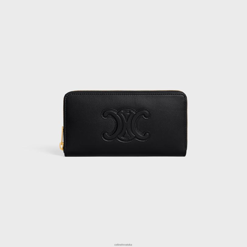CELINE žene veliki novčanik s patentnim zatvaračem cuir triomphe od glatke teleće kože 3WED6469 pribor crno