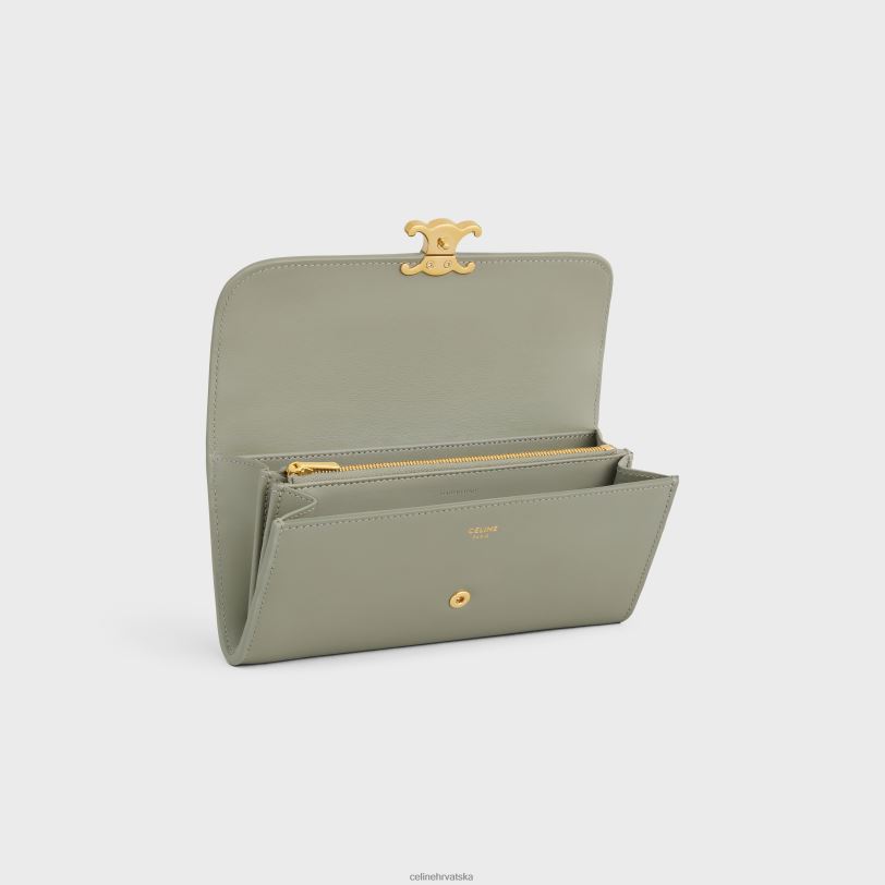 CELINE žene veliki novčanik triomphe od sjajne teleće kože 3WED6443 pribor zelena glina