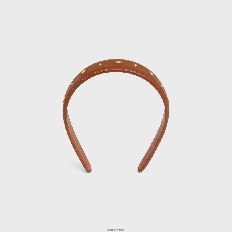 CELINE žene triomphe traka za glavu od teleće kože i mesinga sa zlatnom obradom 3WED61246 pribor tan/zlato