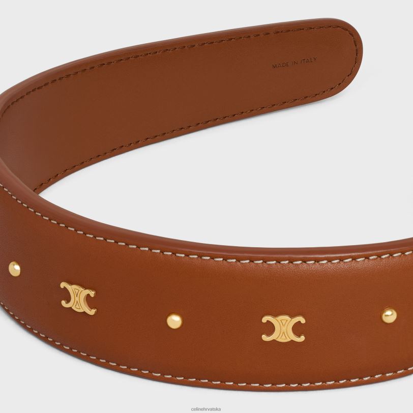 CELINE žene triomphe traka za glavu od teleće kože i mesinga sa zlatnom obradom 3WED61246 pribor tan/zlato