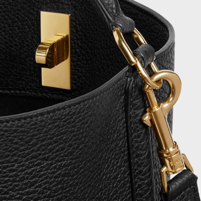 CELINE žene bucket 16 torba od gipke zrnaste teleće kože 3WED6145 pribor crno