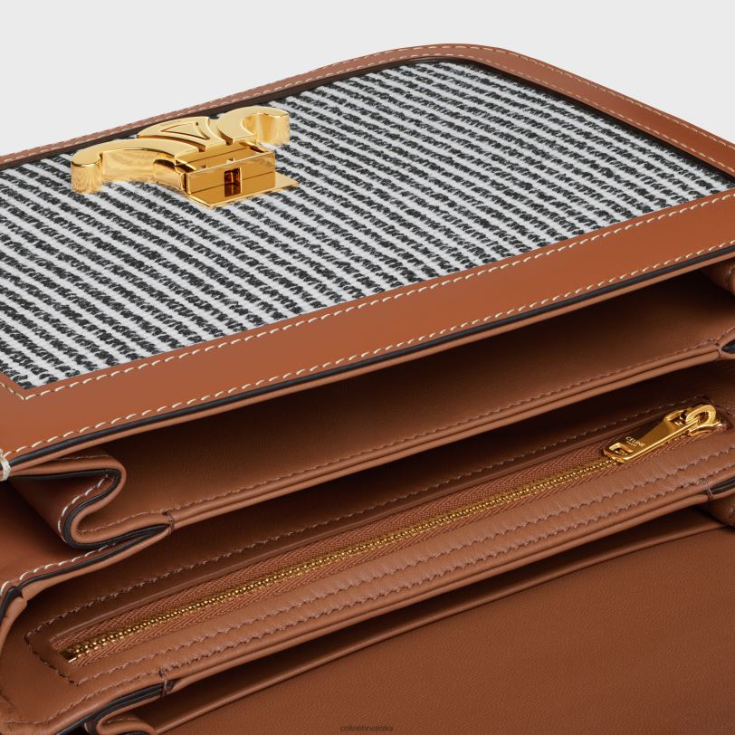 CELINE žene klasična triomphe torba od prugastog tekstila i teleće kože 3WED698 pribor antracit