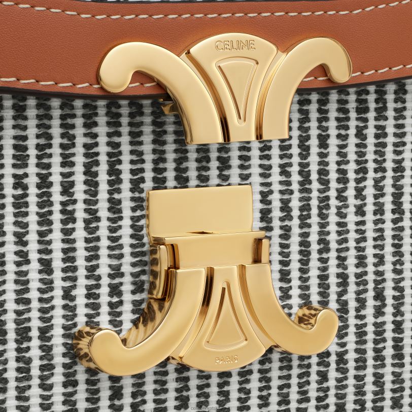 CELINE žene klasična triomphe torba od prugastog tekstila i teleće kože 3WED698 pribor antracit