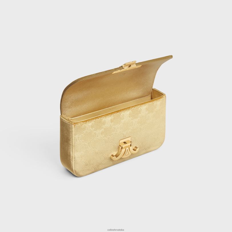 CELINE žene lančana torba za rame claude od baršuna s triomphom na cijeloj površini 3WED6185 pribor zlato