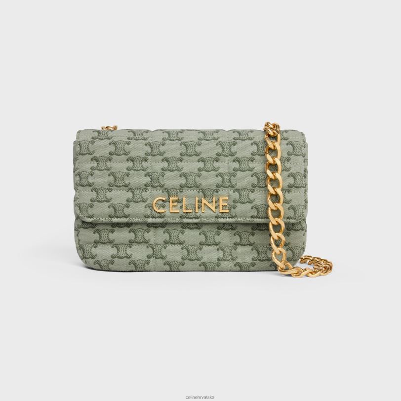 CELINE žene lančana torba za rame matelasse jednobojna od tekstila s triomphe printom na platnu 3WED6284 pribor kaki