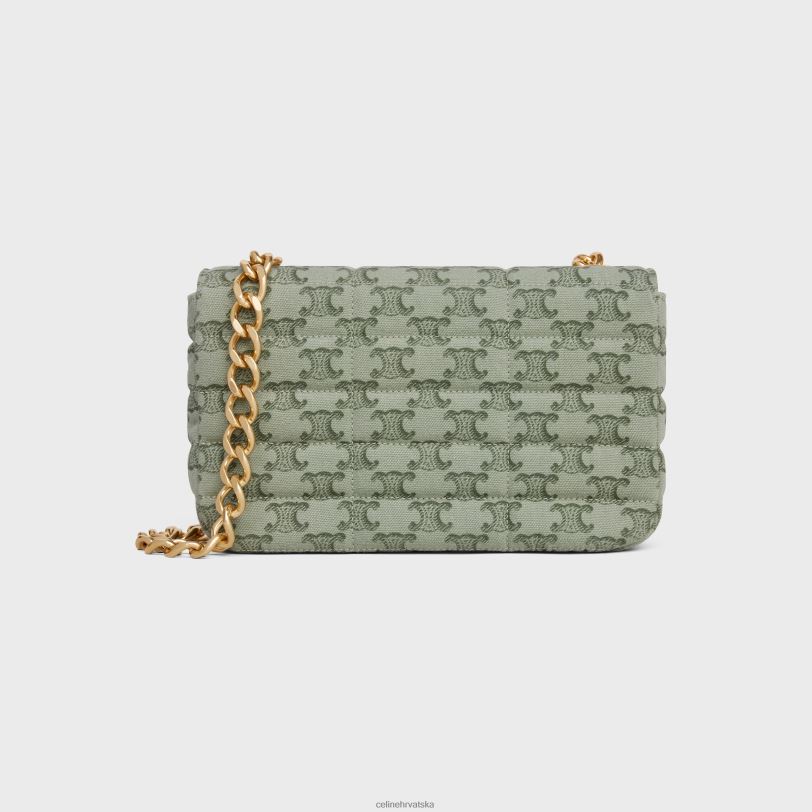 CELINE žene lančana torba za rame matelasse jednobojna od tekstila s triomphe printom na platnu 3WED6284 pribor kaki