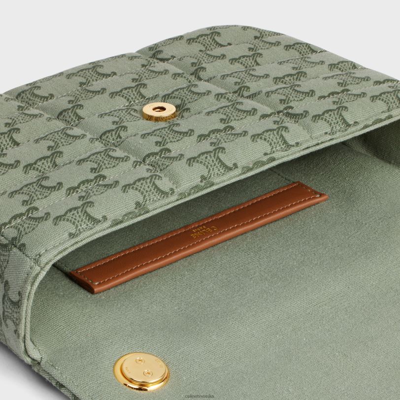 CELINE žene lančana torba za rame matelasse jednobojna od tekstila s triomphe printom na platnu 3WED6284 pribor kaki