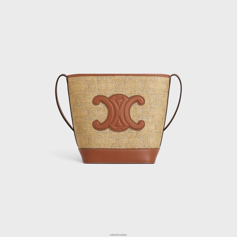 CELINE žene mala kanta cuir triomphe od tkanine s efektom rafije s triomphe jacquardom 3WED6203 pribor prirodno/srebrno