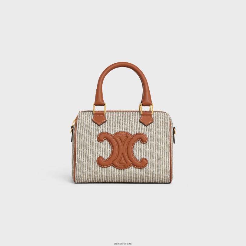 CELINE žene mali boston cuir triomphe od prugastog tekstila i teleće kože 3WED6208 pribor bež